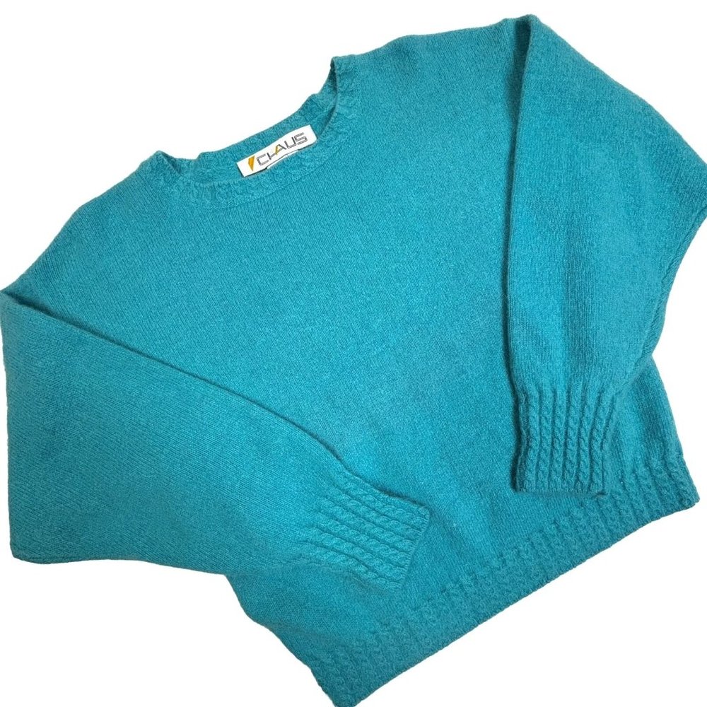 VTG‎ Chaus Turquoise Sweater Medium Lambswool Angora Super Soft Fluffy SEXY EUC